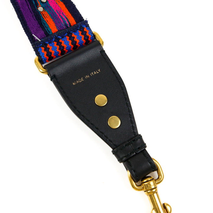 Christian Dior Multi-Color Canvas 
Blue Leather Embellished Mexico Shoulder Strap