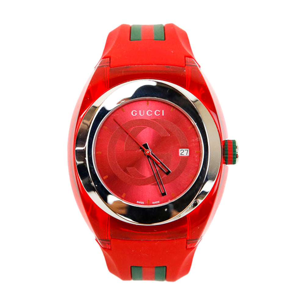 Gucci Stainless Steel 
Red Rubber SYNC Watch