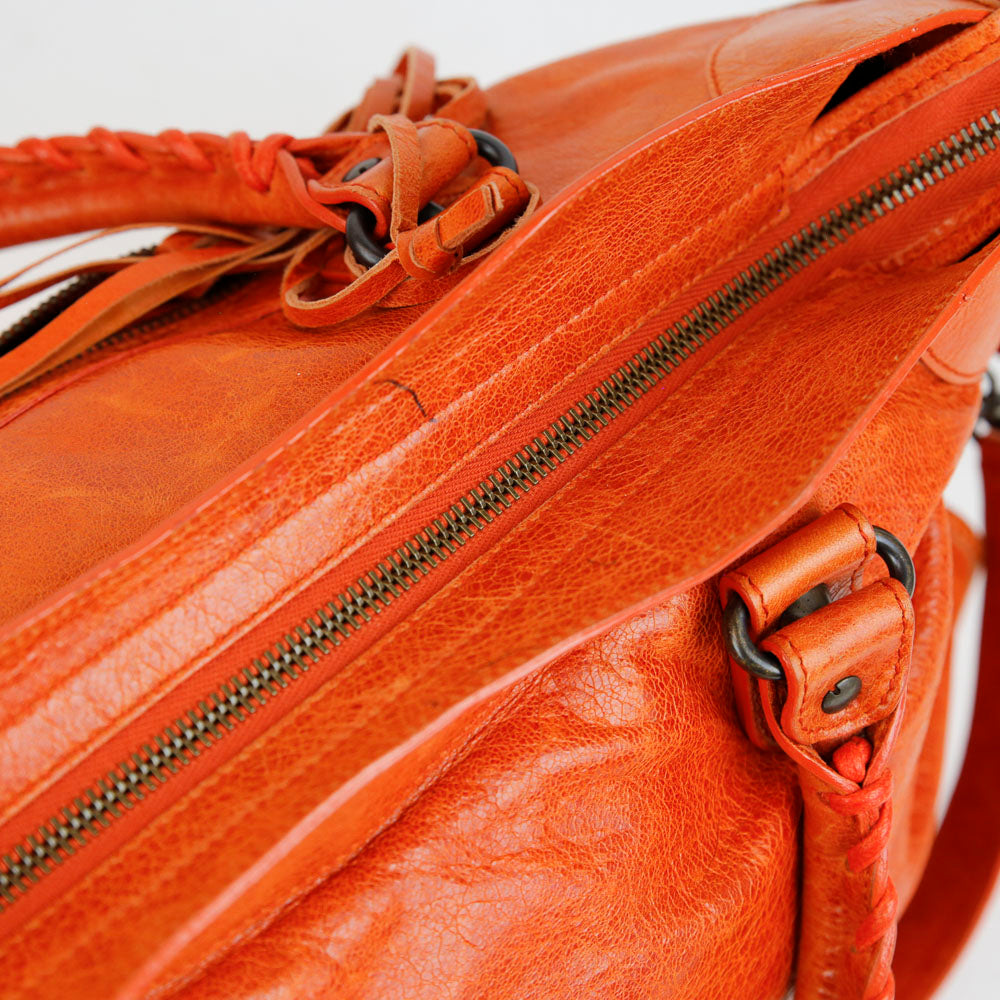 Balenciaga Orange Leather Motocross Classic City Bag