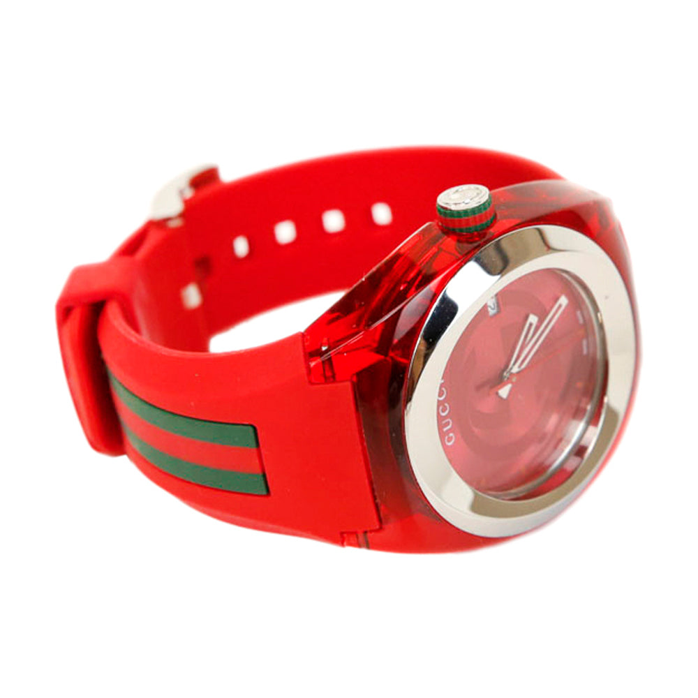 Gucci Stainless Steel 
Red Rubber SYNC Watch