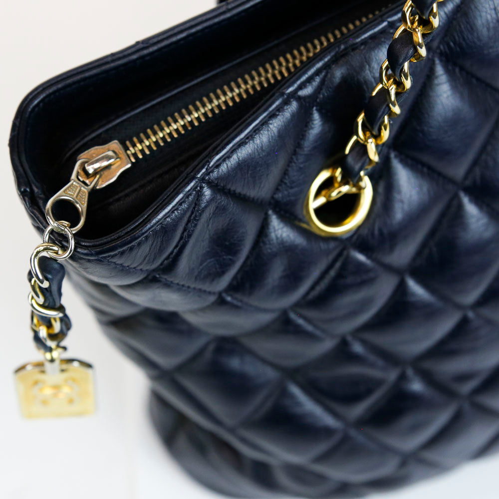 Chanel Vintage Navy Quilted Lambskin Shoulder Bag