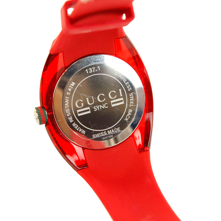 Gucci Stainless Steel 
Red Rubber SYNC Watch