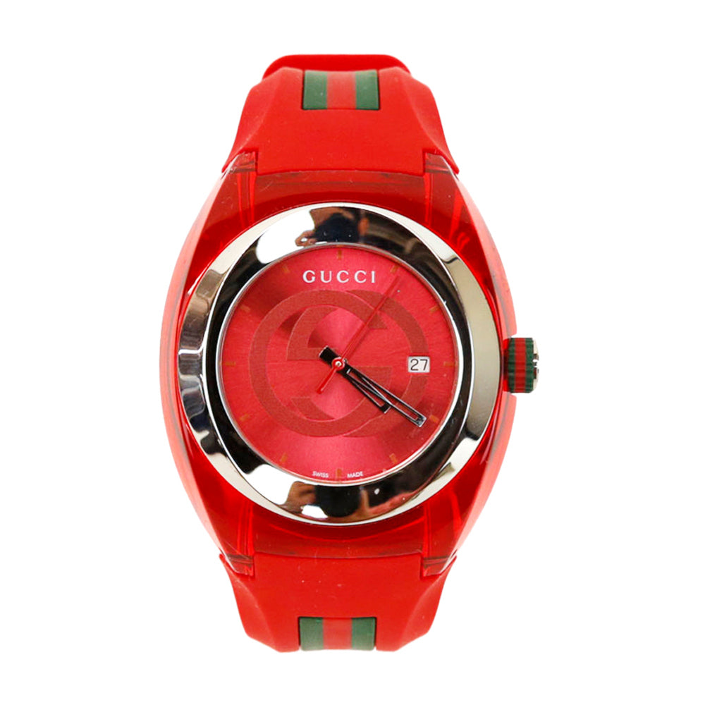 Gucci Stainless Steel 
Red Rubber SYNC Watch