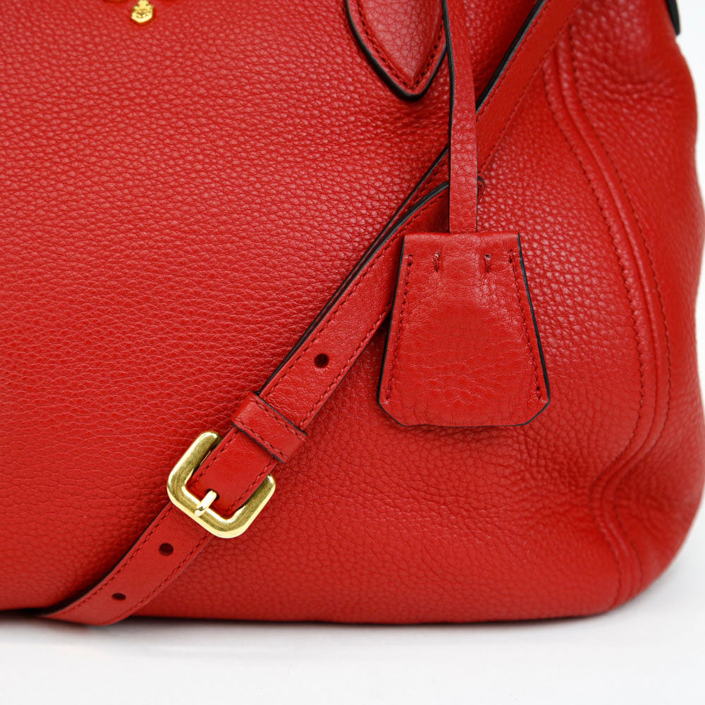 Prada Red Pebbled Leather Convertible Zip Tote Bag