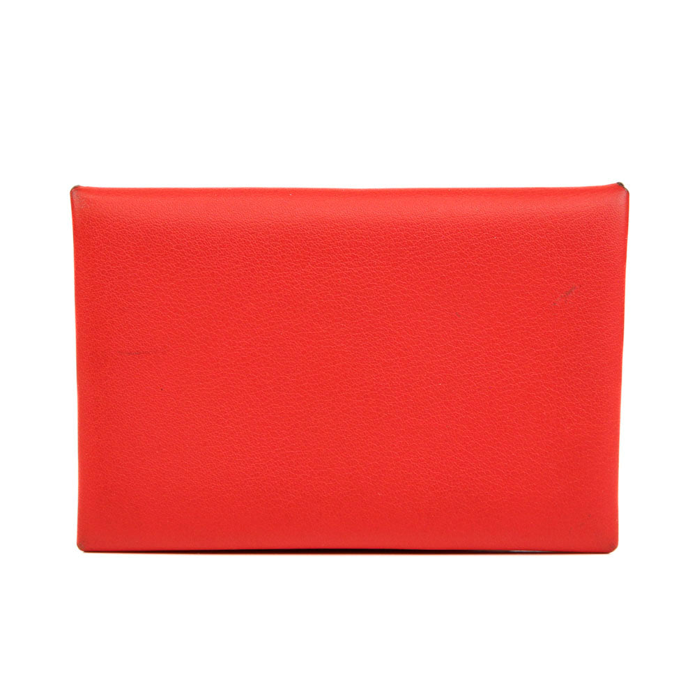 Hermès Coral Leather Calvi Card Holder