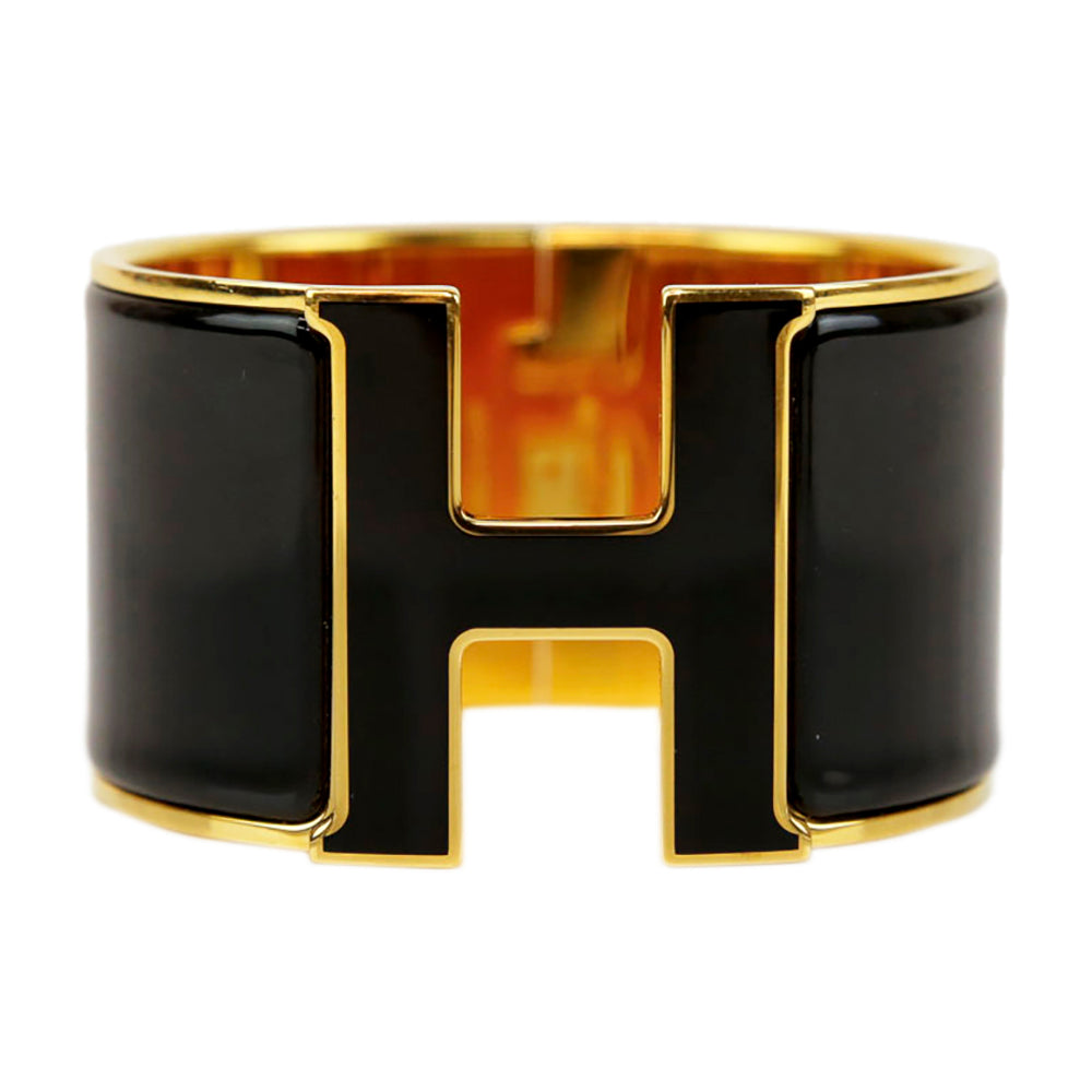 Hermès Black 
Gold Enamel Extra Wide Clic Clac H Bracelet