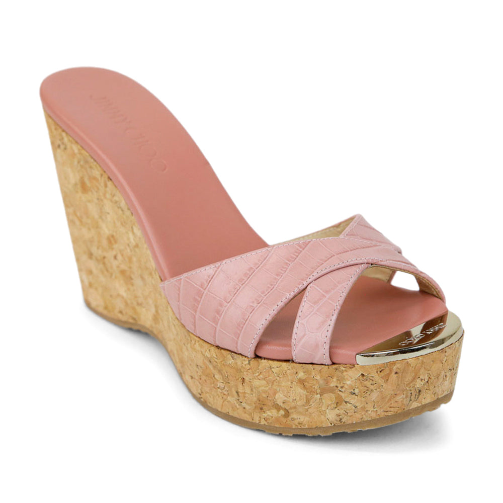 Jimmy Choo Perfume Blush Embossed Cork Wedge Sandals