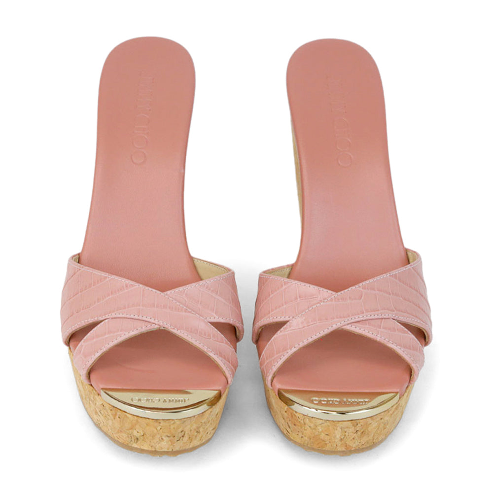 Jimmy Choo Perfume Blush Embossed Cork Wedge Sandals