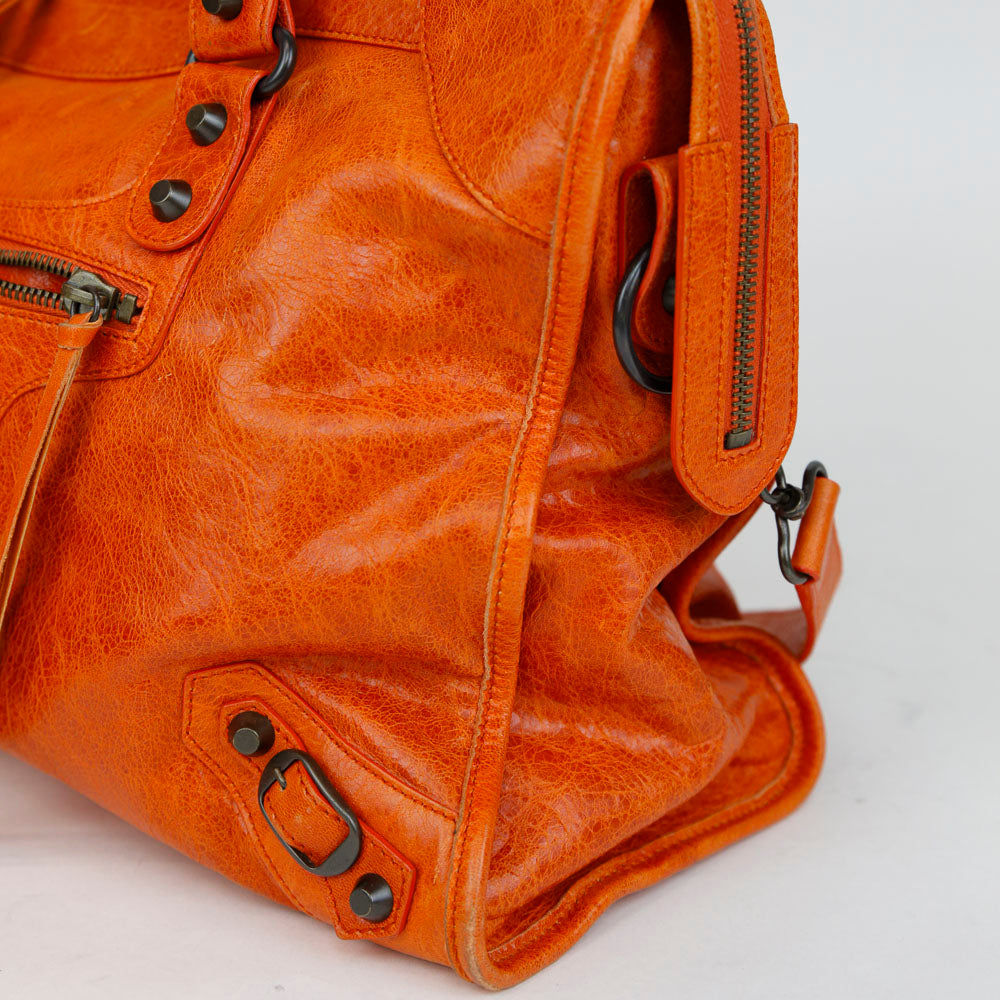 Balenciaga Orange Leather Motocross Classic City Bag