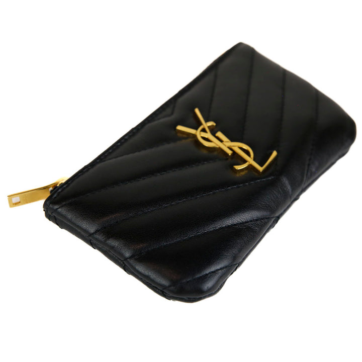 Saint Laurent Black Leather Cassandre Matelassé Key Pouch