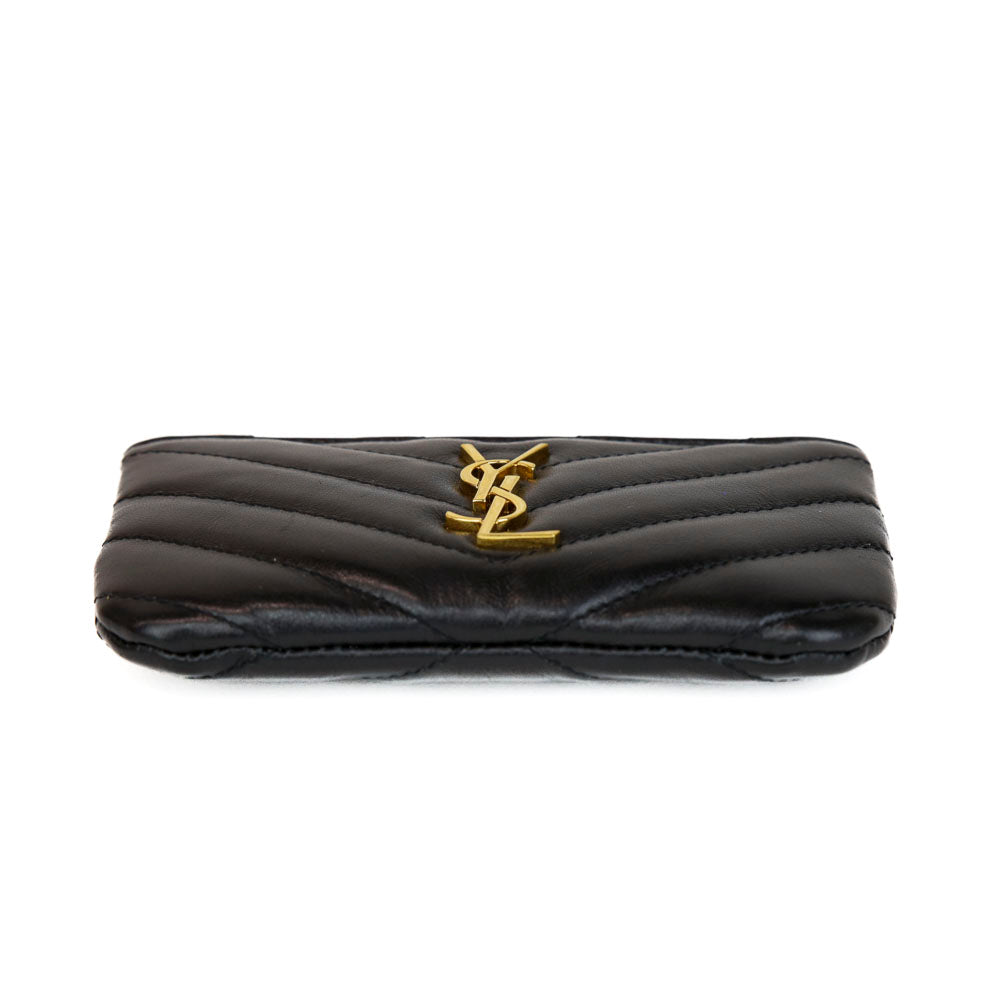 Saint Laurent Black Leather Cassandre Matelassé Key Pouch