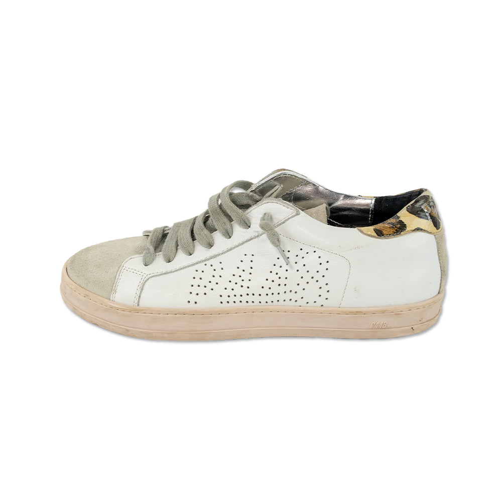 P448 White/Cheetah Leather Low-Top Sneakers