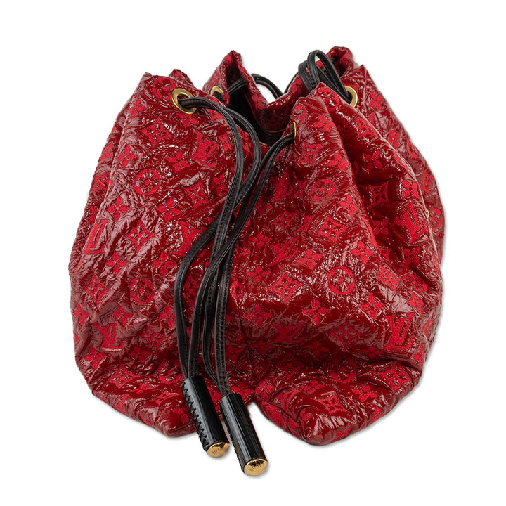 Louis Vuitton Vintage Red Monogram Vinyl Squishy Bag Inventeur Drawstring Shoulder Bag