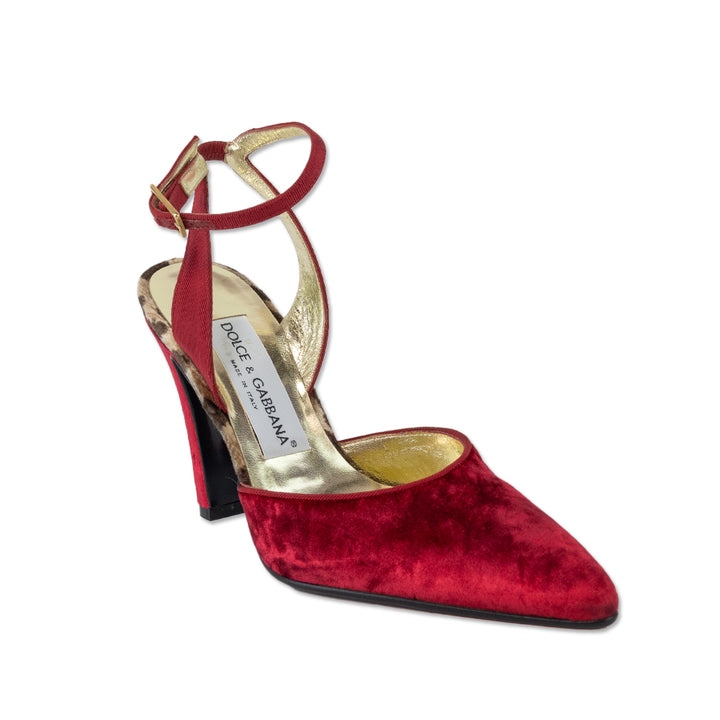 Dolce 
Gabbana Red Velvet Ankle Strap Pump