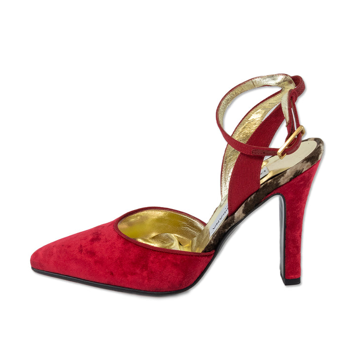 Dolce 
Gabbana Red Velvet Ankle Strap Pump