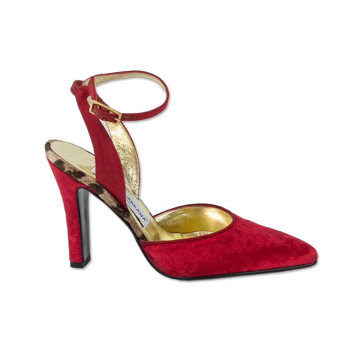 Dolce 
Gabbana Red Velvet Ankle Strap Pump