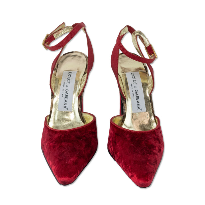 Dolce 
Gabbana Red Velvet Ankle Strap Pump