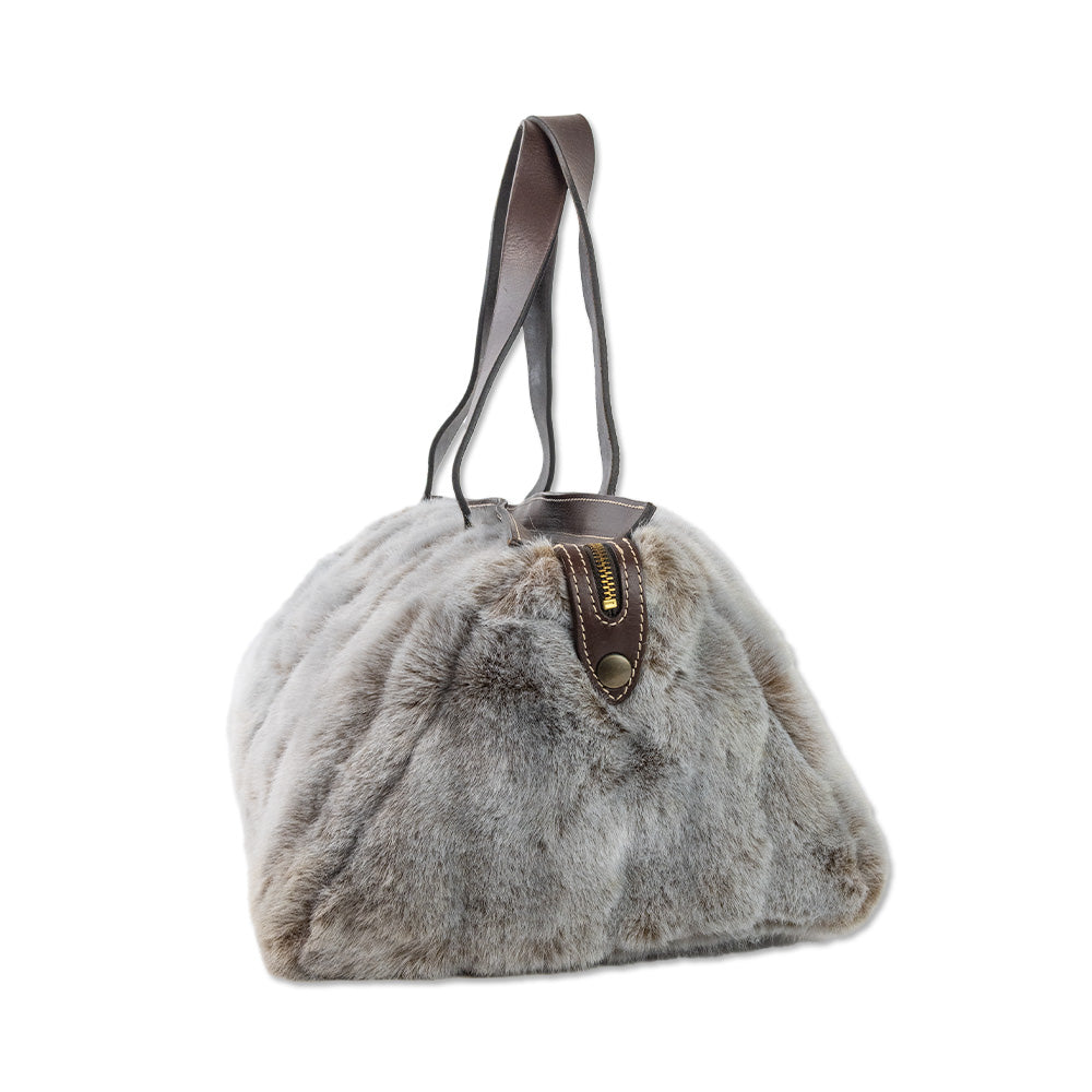 La Maison de la Fausse Fourrure Blue and Brown Faux Fur Tote