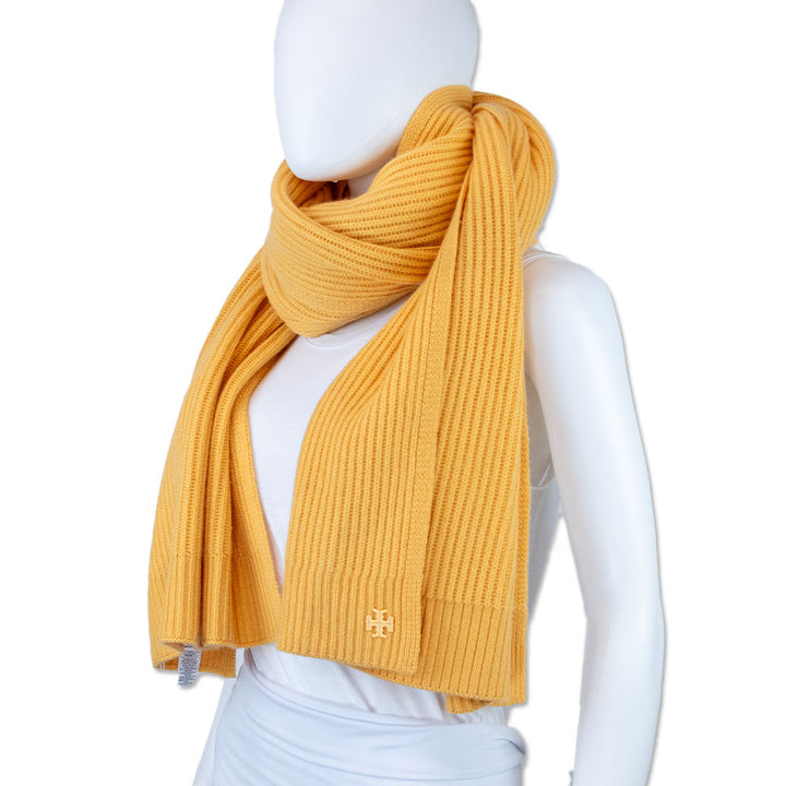 Tory Burch Yellow Ribbed Knit Scarf