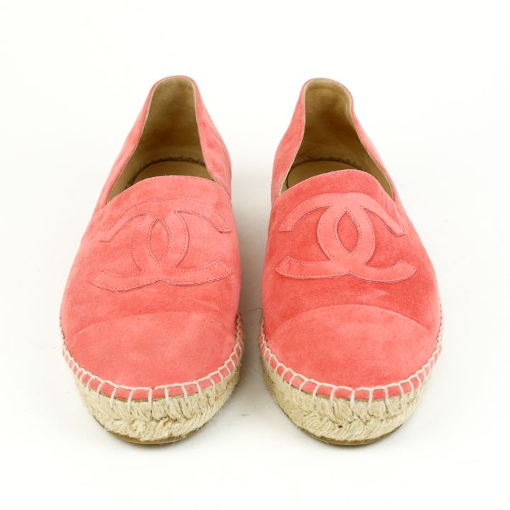 Chanel Coral Pink Suede Espadrille Flats