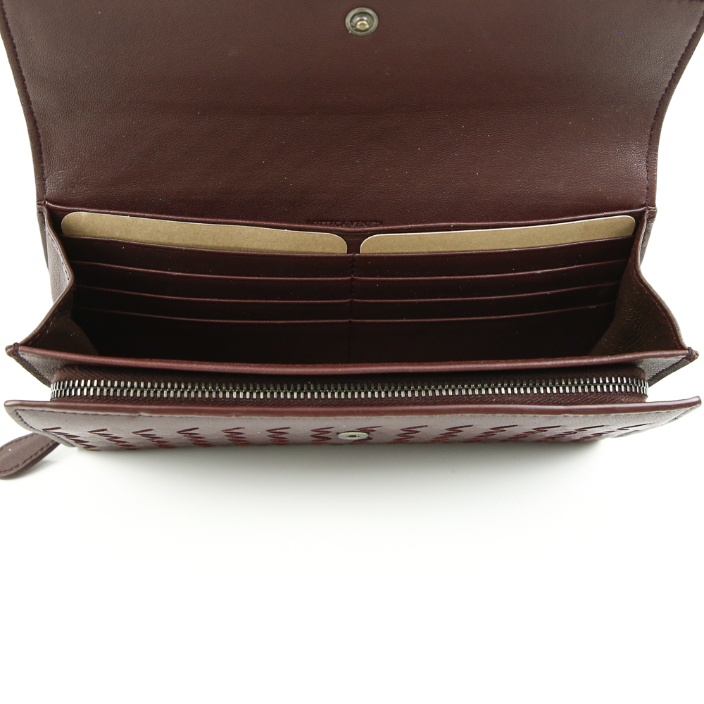 Bottega Veneta Burgundy Intrecciato Continental Flap Wallet