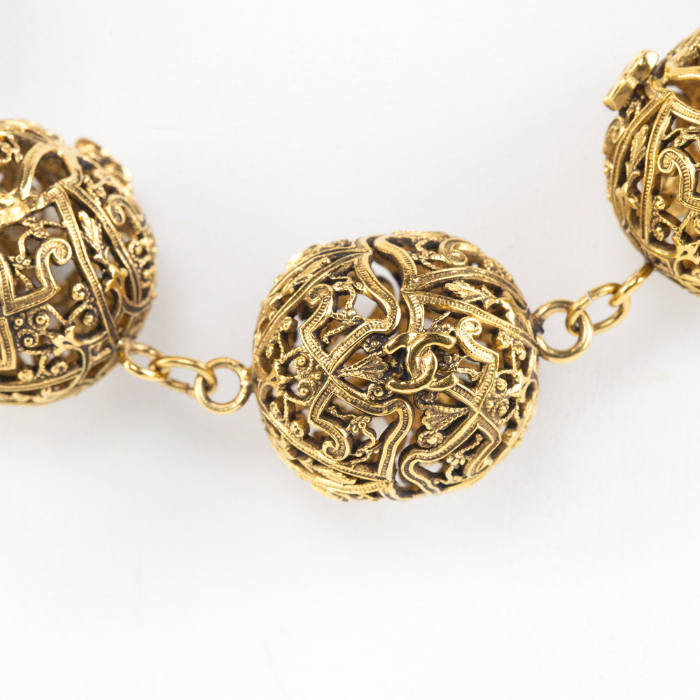 Chanel Vintage Gold Filigree Ball Necklace