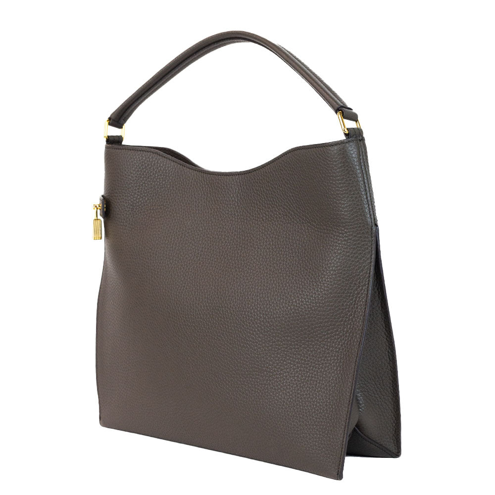 Tom Ford Alix Graphite Grained Leather Hobo Shoulder Bag