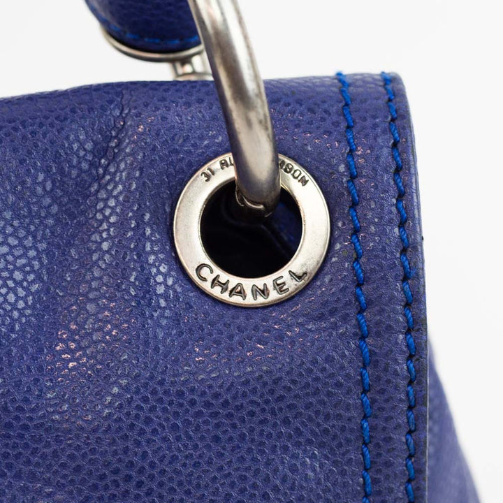 Chanel Blue Glazed Caviar Leather Coco Rider Flap Bag