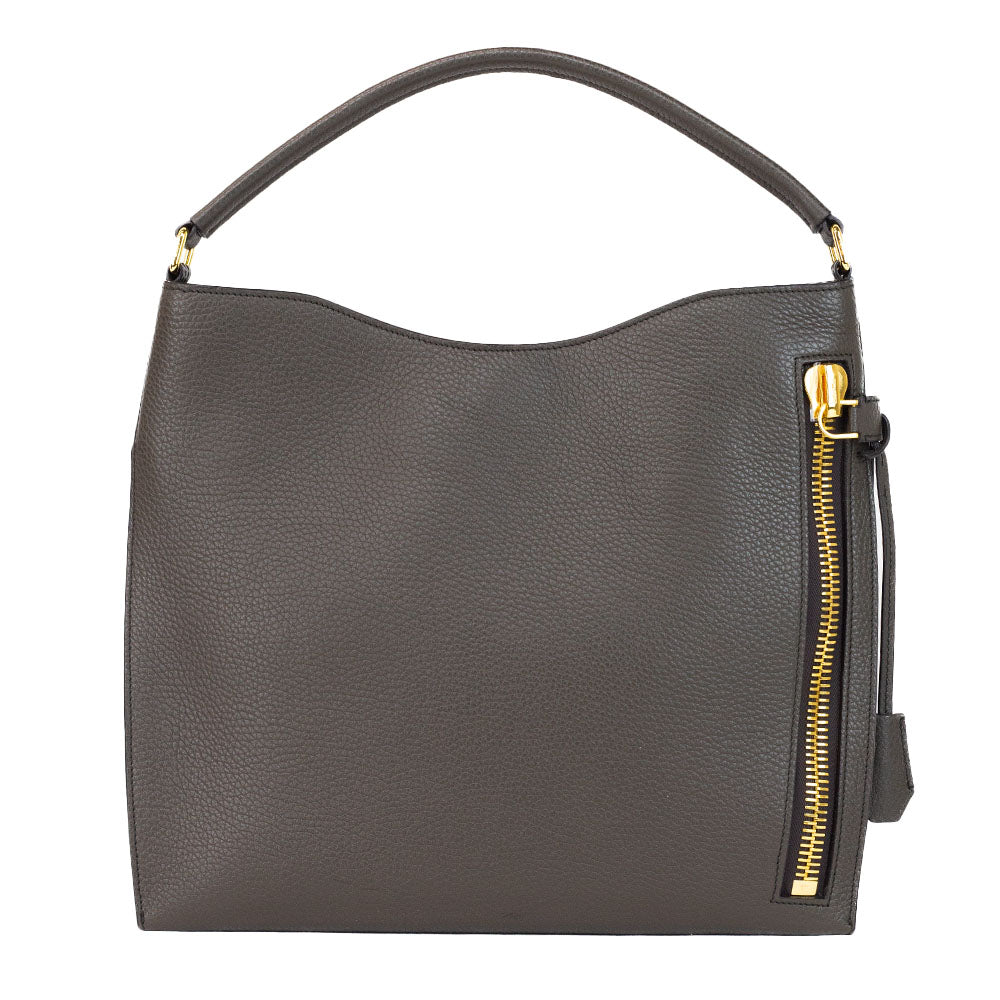 Tom Ford Alix Graphite Grained Leather Hobo Shoulder Bag