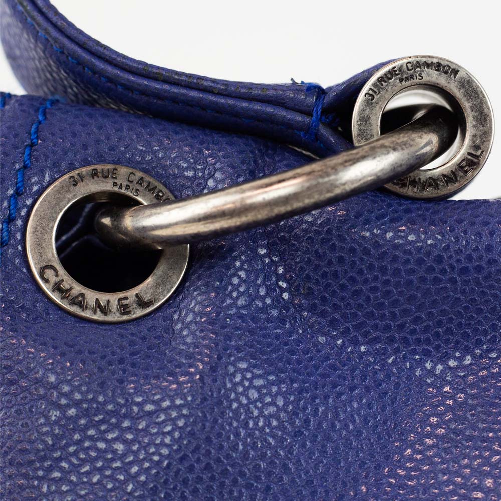 Chanel Blue Glazed Caviar Leather Coco Rider Flap Bag