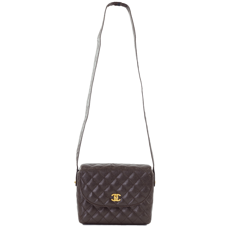 Chanel Vintage Brown Quilted Caviar Flap Crossbody Bag