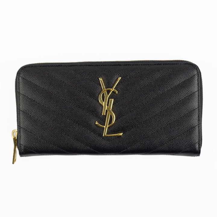 front view of YSL Cassandre Saint Laurent Matelassé Zip Around Wallet