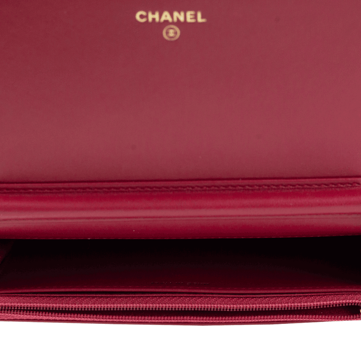 interior view of Chanel Berry Caviar Leather Wallet on Chain