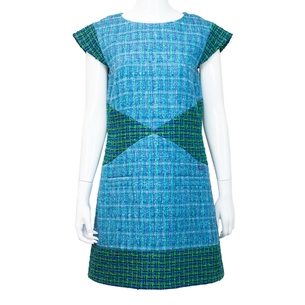 Chanel Blue 
Green Tweed Shift Dress