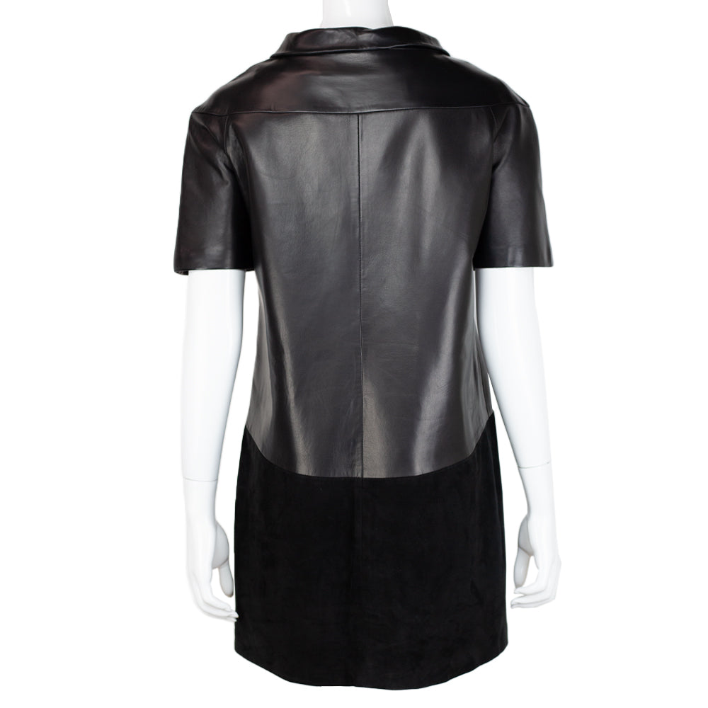 back view of Balenciaga Black Leather 
Suede Tunic Dress