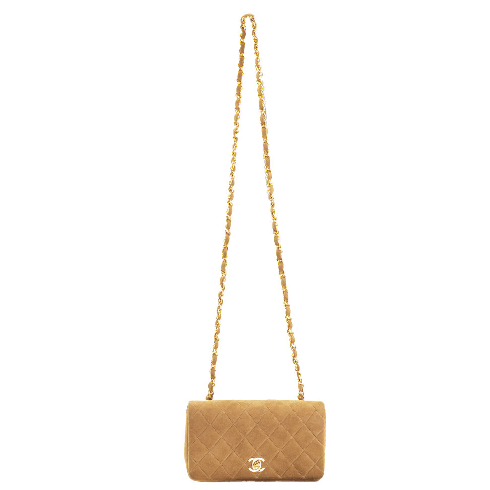 Chanel Vintage Tan Suede Mini Flap Crossbody Bag