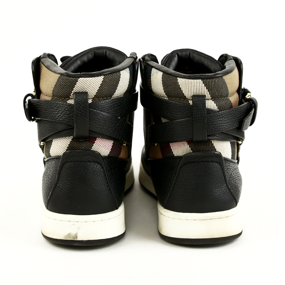 Burberry Black Leather 
House Check High Top Sneakers