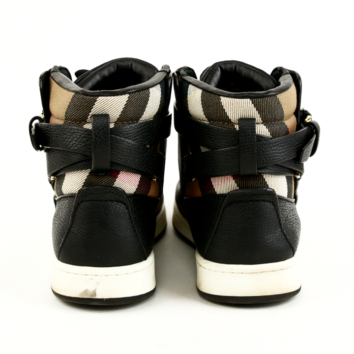 Burberry Black Leather 
House Check High Top Sneakers