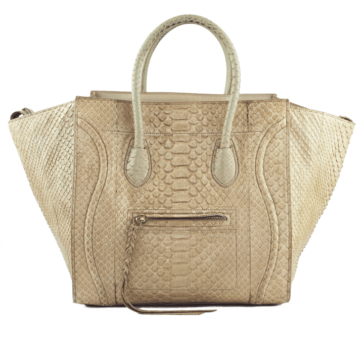 front view of Celine Beige Python Medium Phantom Tote Bag