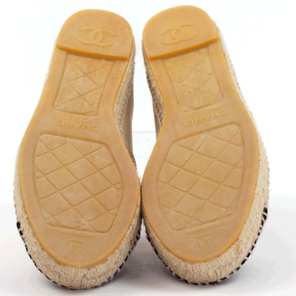 sole view of Chanel Beige Leather CC Espadrille Flats