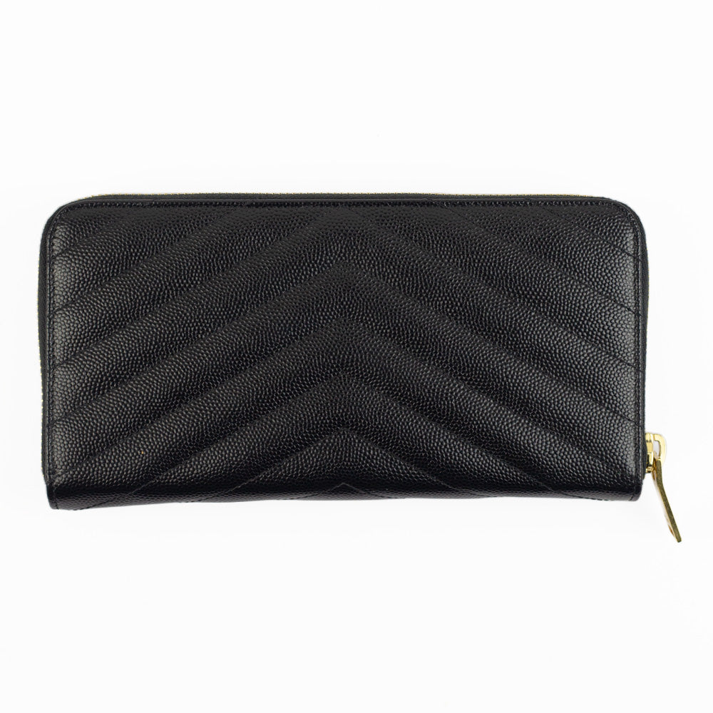 back view of YSL Cassandre Saint Laurent Matelassé Zip Around Wallet