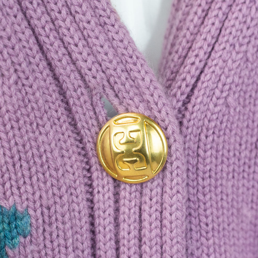 Escada Lilac Wool 
Cashmere Embroidered Cardigan