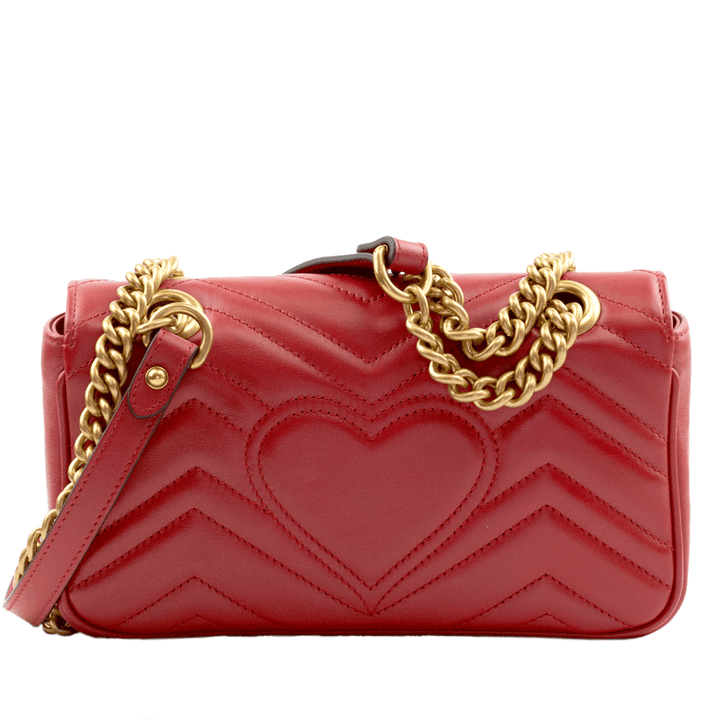 back view of Gucci GG Marmont Matelassé Red Mini Shoulder Bag