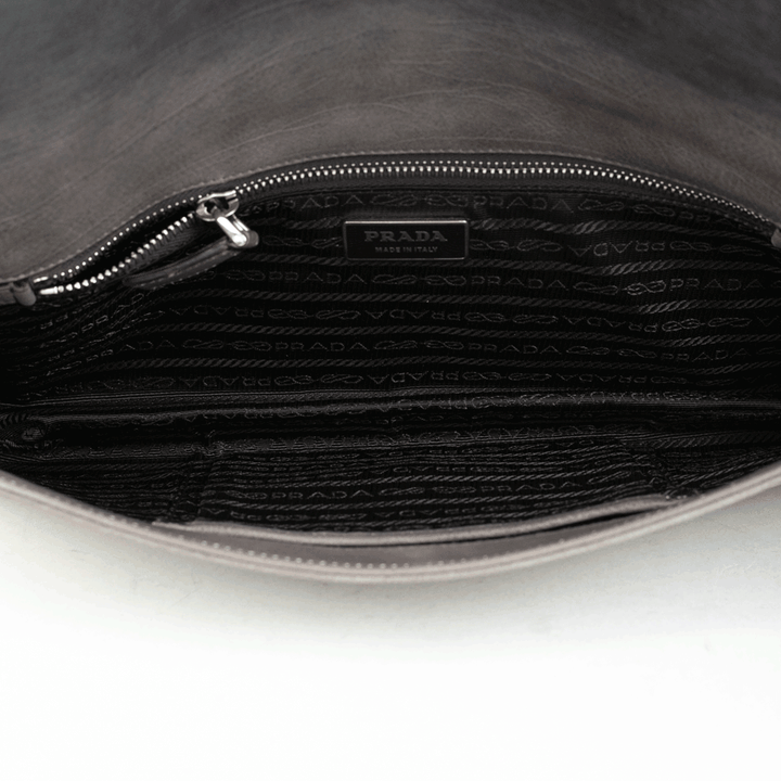 interior view of Prada Gray Ombre Leather Pochette Clutch