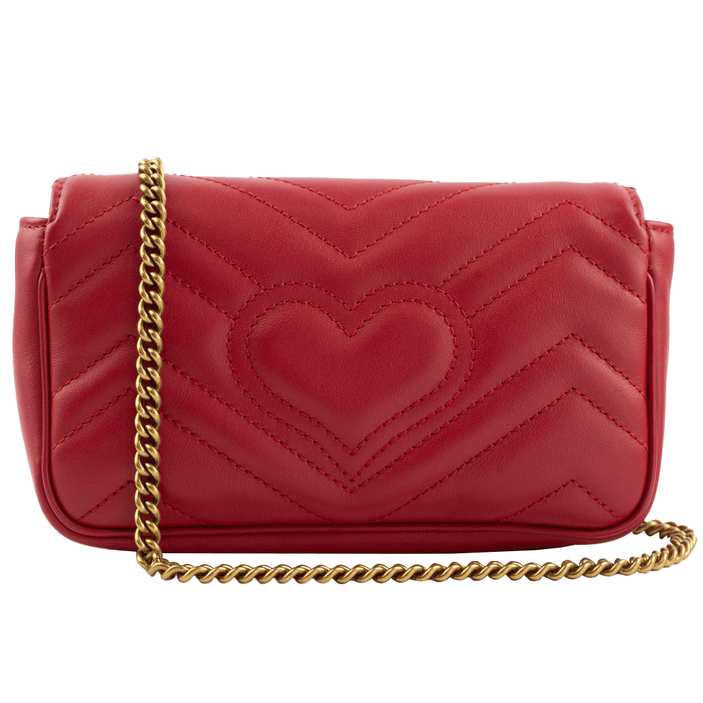 back view of Gucci Red GG Marmont Super Mini Crossbody Bag