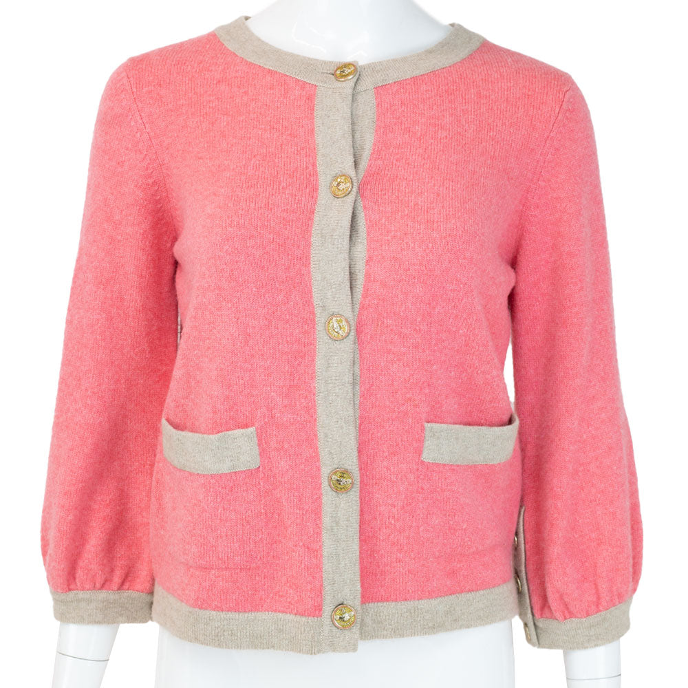 front view of Chanel Pink 
Beige Cashmere Cardigan