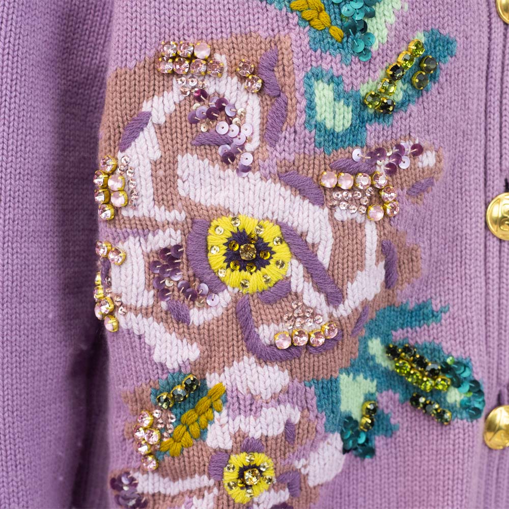 Escada Lilac Wool 
Cashmere Embroidered Cardigan