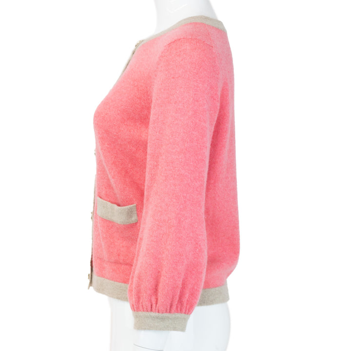 side view of Chanel Pink 
Beige Cashmere Cardigan