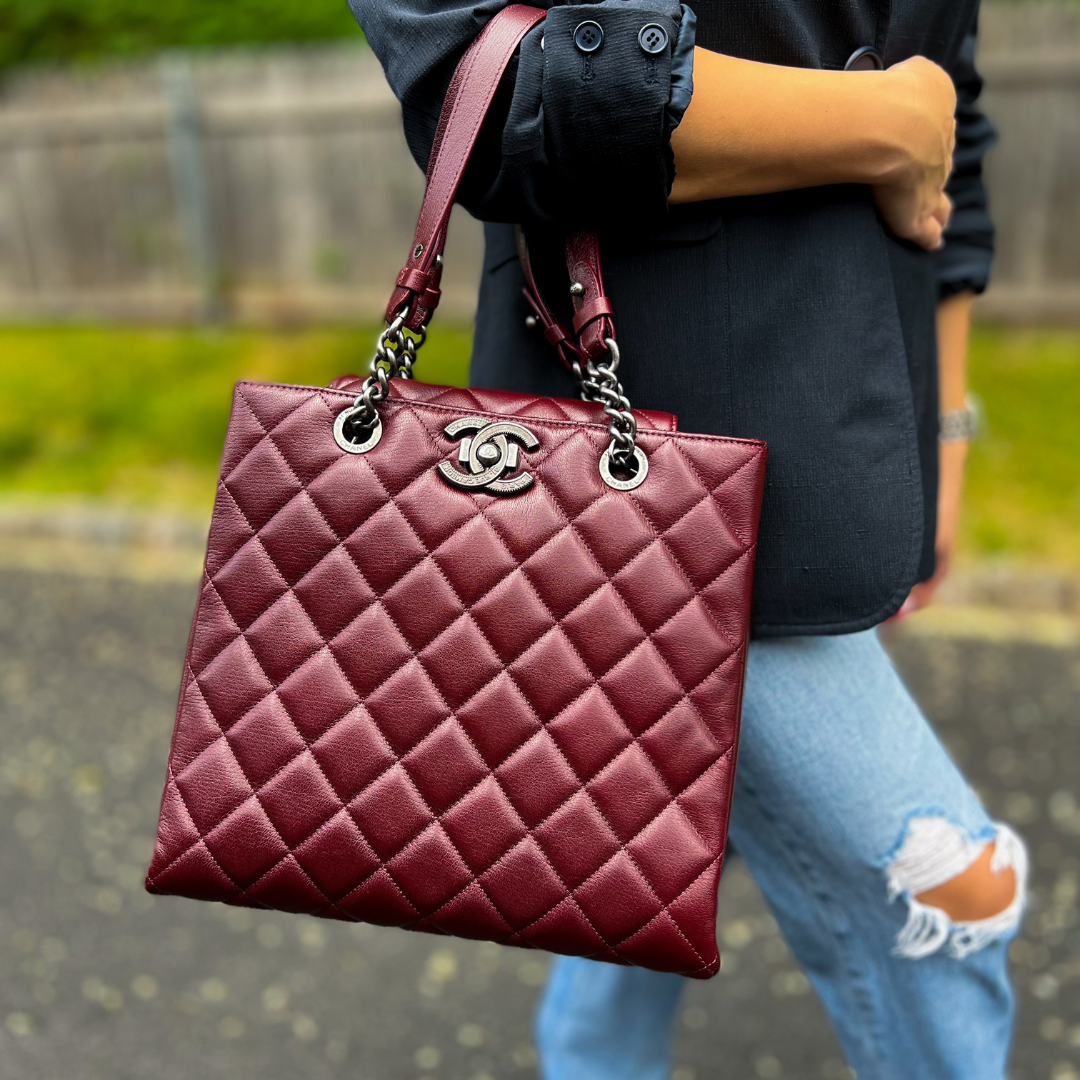 Chanel Burgundy Caviar Leather Rock Shopping Tote