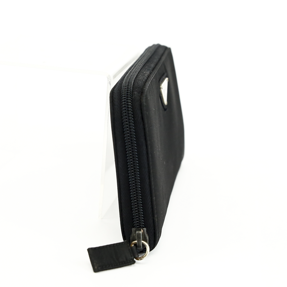 side view of Prada Black Tessuto Nylon Continental Wallet